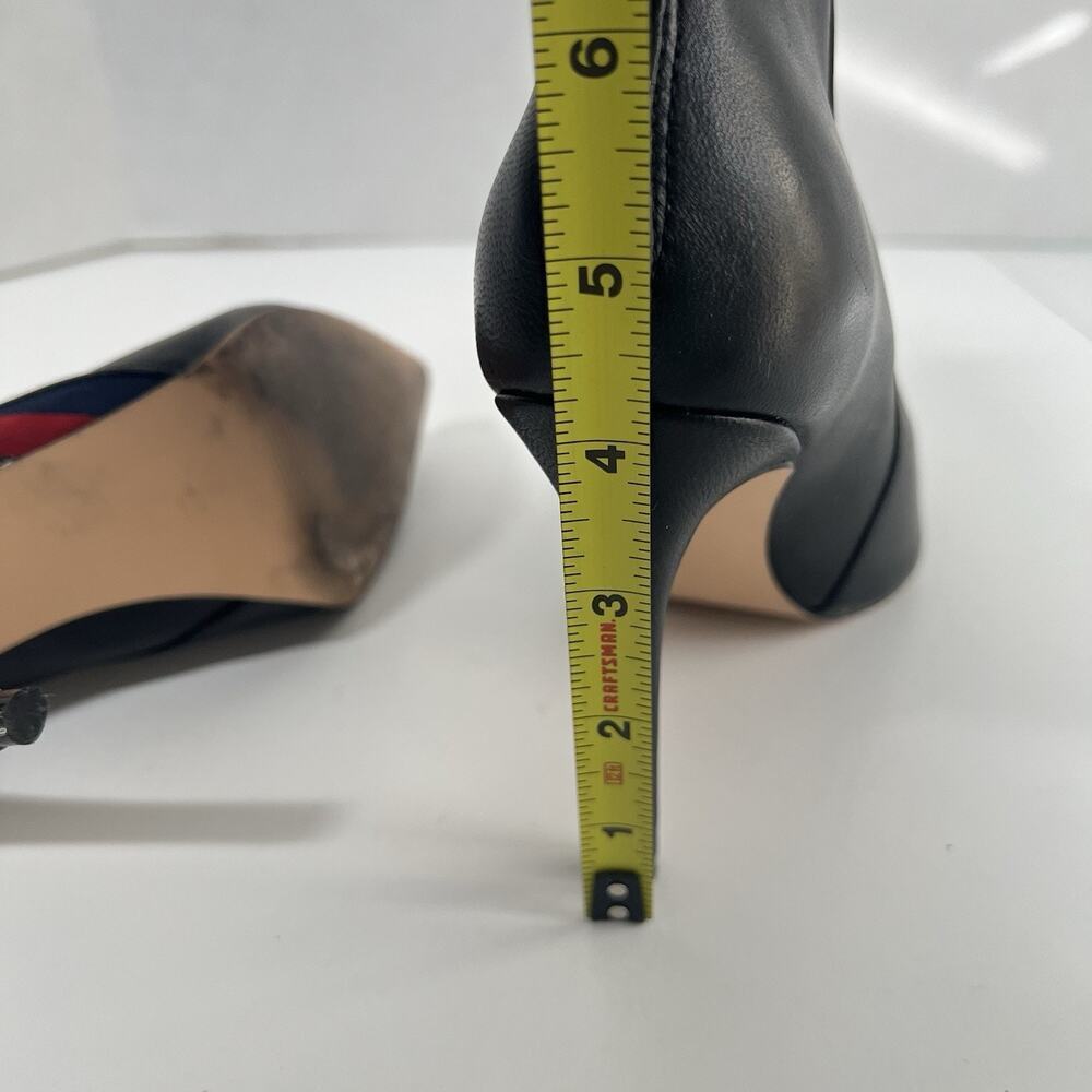 Steve Madden Vira Mid High 4” Heeled Boots Size 7 Black Leather Stripes Red Blue - Picture 12 of 12